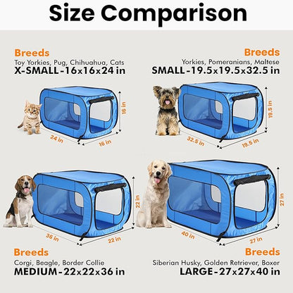 Beatrice Home Fashions Portable, Collapsible, Pop Up Kennel Travel Cat and Dog Crate, 36" L x 22" W x 22" H, Blue