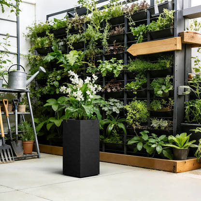 Kante 23.6" H Tall Rectangular Concrete Planter, Modern Square Diameter Plant Pot with Drainage Hole and Rubber Plug for Indoor Outdoor Home Patio Garden, Black