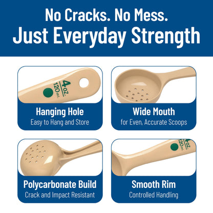 Carlisle FoodService Products Measure Miser Plastic Perforated Measuring Spoon with Short Handle, 4 Ounces, Beige