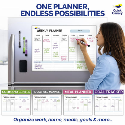 Magnetic Weekly Planner for Fridge - 17x12” Stain-Resistant Dry Erase Whiteboard Fridge Calendar with Large Writing Space for Schedules, Chores & Meals - Includes 4 Markers & Eraser