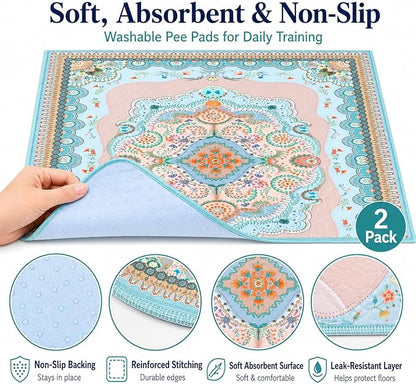 Washable Pee Pads for Dogs, 34"x36" 2 Pack Reusable Puppy Pads Pet Training Pads, Super Absorbent, 100% Waterproof Dog Pee Pads, Whelping, Housebreaking, Incontinence, for Playpen