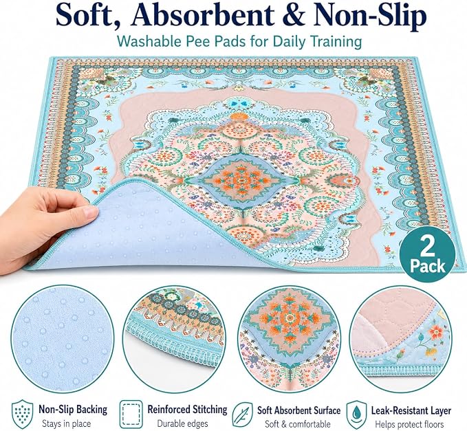 Aitmexcn Washable Pee Pads for Dogs, 72"x72" 2 Pack Reusable Puppy Pads Pet Training Pads, Super Absorbent, 100% Waterproof Dog Pee Pads, Whelping, Housebreaking, Incontinence, for Playpen