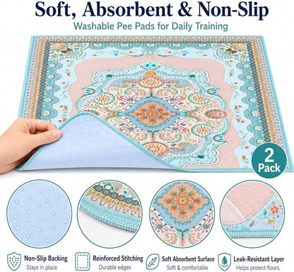 Aitmexcn Washable Pee Pads for Dogs, 72"x72" 2 Pack Reusable Puppy Pads Pet Training Pads, Super Absorbent, 100% Waterproof Dog Pee Pads, Whelping, Housebreaking, Incontinence, for Playpen