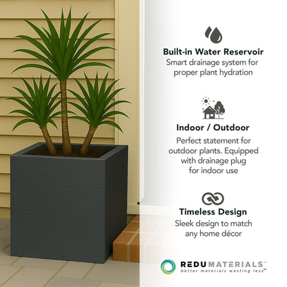 Tierra Verde Indoor & Outdoor Self-Watering Square Planter, Citadel Horizon, 13.5" x 14", Black - Planting Containers for Plants and Flowers - Gardening and Landscaping Accessories