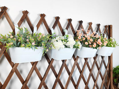Joyfernal 12" Balcony Railing Planters, Outdoor Hanging Planter for Fence, Stylish Metal Porch Deck Flower Pot for Herbs & Succulents (White, Pack of 2)