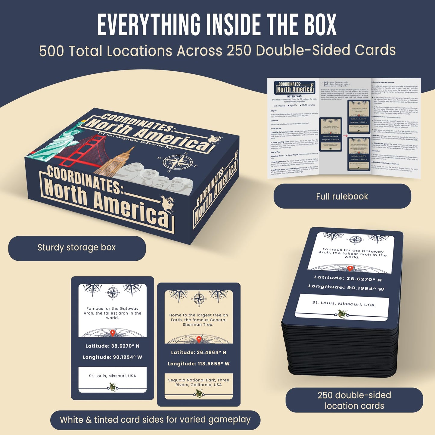 Coordinates North America Geography Game - Educational Card Game for Kids and Adults - Better Than Flash Cards - Build World Geography Skills Learning About North America