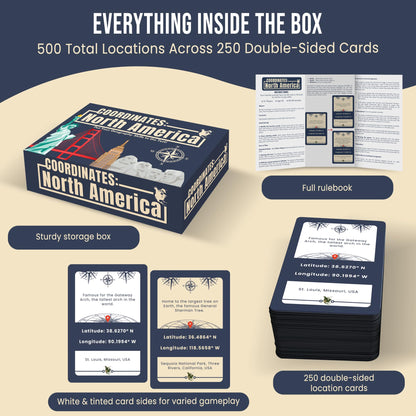 Coordinates North America Geography Game - Educational Card Game for Kids and Adults - Better Than Flash Cards - Build World Geography Skills Learning About North America