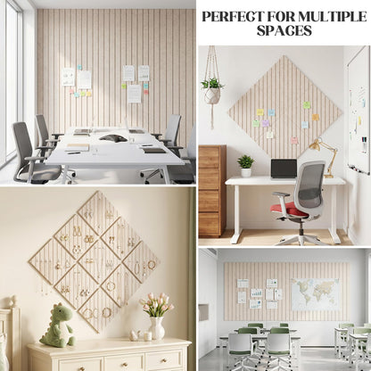 59 x 36 Felt Bulletin Board Tiles - 15 Pack 150g High-Density Sound Absorbing Panels, Slat Wall Cork Board Alternative for Office & Home, Includes 30 Pushpins & 75 Adhesive Tabs, Oatmeal