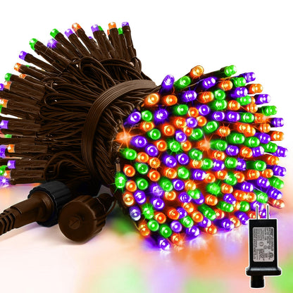 LAMPHOME 33ft Halloween Decorative Mini Lights, 100 LED Brown Wire Fairy Starry String Lights Plug in, 16Lighting Modes for Halloween Outdoor Party Decoration (Orange/Purple/Green)