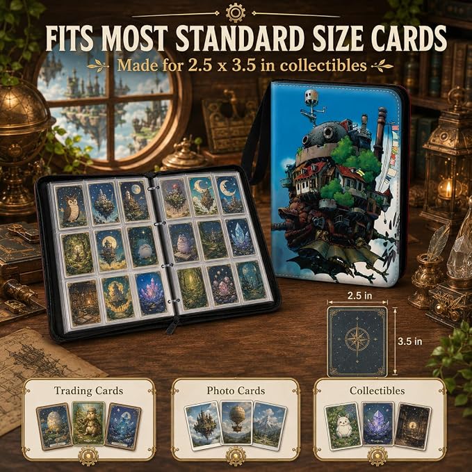 1008 Cute Card Binder 9 Pocket, 3-Ring Trading Card Binder with 56 Page Removable Sleeves, High Storage Waterproof Trading Card Holder Collection Card Album Organizer Case for TCG Cards - Castle