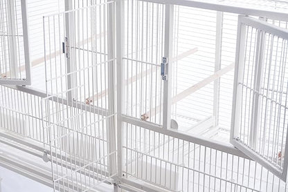 1F/2F/3F Stackable Center Divided Breeder Breeding Bird Flight Double Rolling Cage for Aviaries Canaries Cockatiels Lovebirds Finches Budgies Small Parrots. (White Vein, Cage Without Stand)