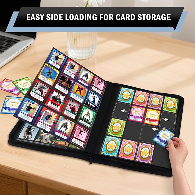 1000+ Pockets Trading Card Binder, 16 Pockets Zipper Binder Card Album, 32 Pack Double-sided Side Loading Non-Ring Card Binder, Card Holder Folders for MTG, TCG, Game Cards & Sports Cards, Navy Blue