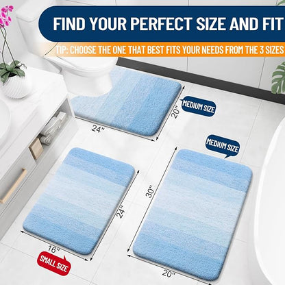 OLANLY Bathroom Runner Rugs Mat 47x20, Extra Soft Absorbent Microfiber Bath Rugs, Rubber Backing, Quick Dry, Washable Long Bath Mats for Bathroom, Tub and Shower, Home Decor Accessories, Sky Blue