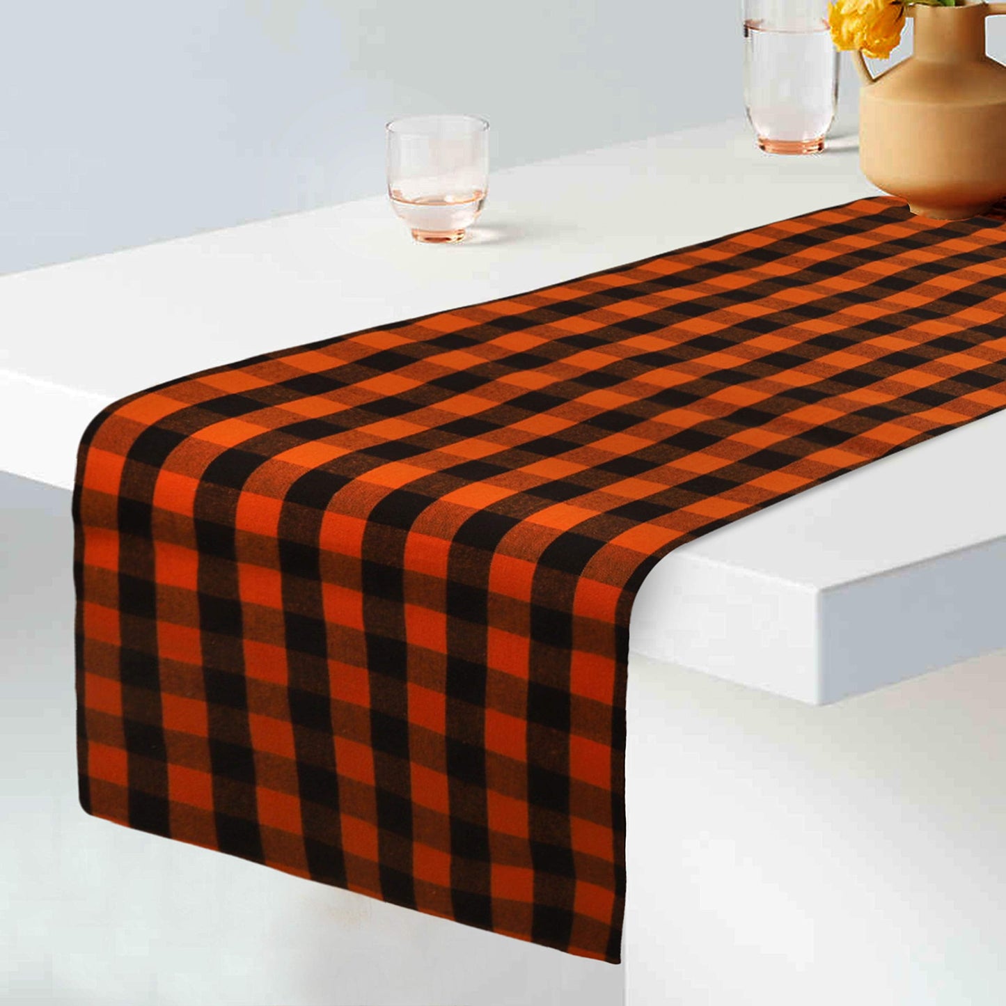 Urban Villa Table Runner 100% Cotton Fused Table Runner Halloween Checks 14''x72'' Over Sized Buffalo Check Table Runner Heavier Quality