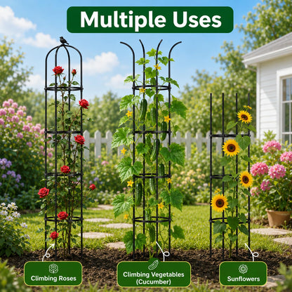 Garden Obelisk Trellis for Climbing Plants Outdoor, 6.3 ft Tall Trellis for Roses Clematis Jasmine Ivy Flower Light Climbing Vines Potted Plant Support, Patio, Yard, Black, 2PCS