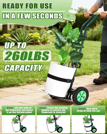AugFir Plant Caddy with Wheels, 260LBS Rolling Plant Dolly Pot Mover with Adjustable Grabbing Arm and Suction Cups, Heavy Duty Garden Trolley Plant Cart with Strap for Indoor Outdoor Planters