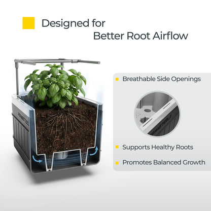 Permasteel Herb Garden Planter with Trellis Support, Self-Watering System with Water Level Indicator, Fits Multiple Herb Plants, for Basil, Flowers, Succulents, Indoor & Outdoor, Black