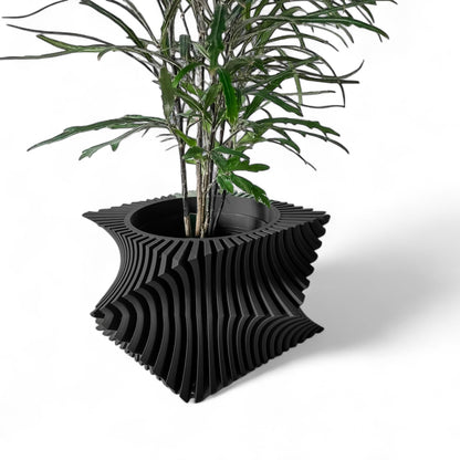 Aeon Twist Modern Planter – Black Sculptural Plant Pot for Indoor Decor Geometric Design with Drainage – Unique Home Accent for Living Room, Office, or Shelf (Black, Compact Structure: 6" x 4" WH)
