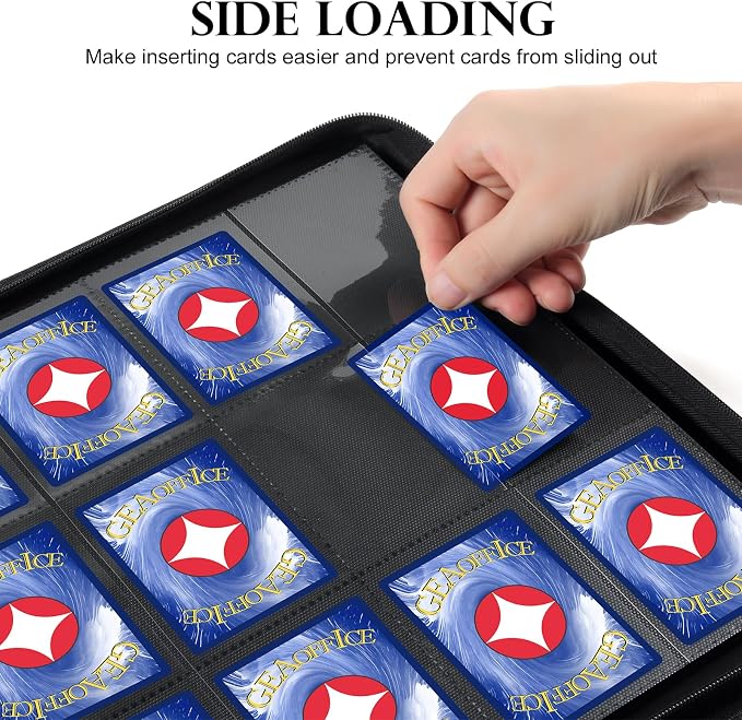GEAoffice 12 Pocket Trading Card Binder for 720 Cards, Sturdy PU Cover Side Loading Zipper Card Collection Binder Album for MTG, TCG, Game & Sports Cards, Ringless, Non-PVC, Red