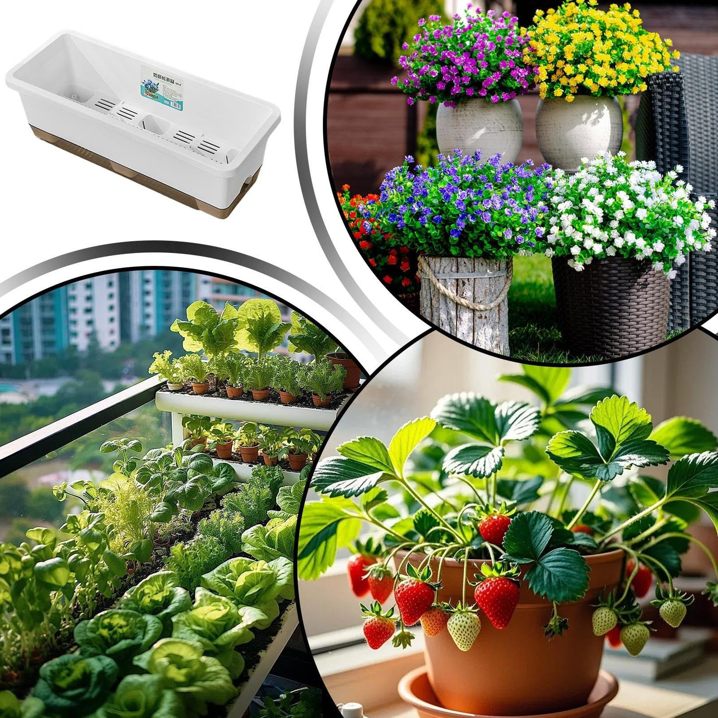 Rectangular Flower Planter - Automatic Water Supply Container, Root Hydration Growing Box, Indoor Outdoor Gardening Pot | Indoor Patio Balcony for Outdoor Patio Balcony