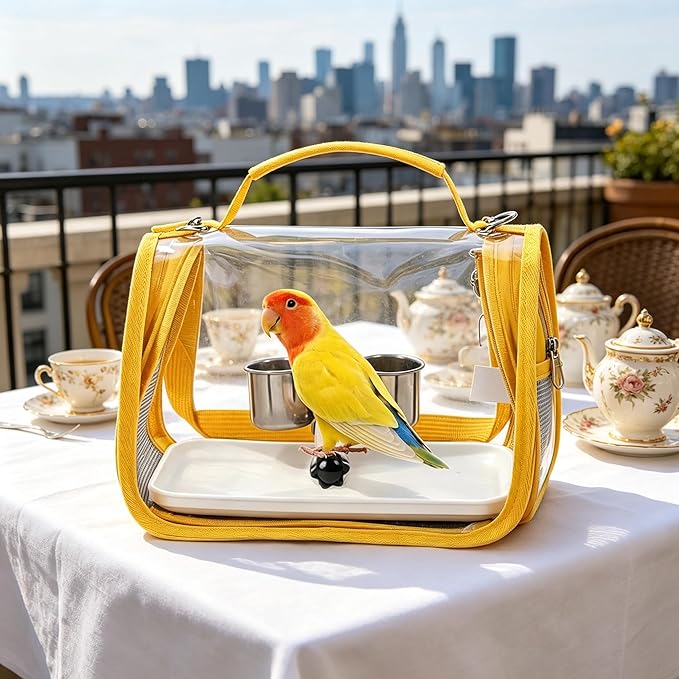 Generic Bird Travel Carrier Lightweight Bird Backpack with Perch Bird Travel Cage for Parakeet Cockatiel Conure Outdoor Travel Camping and Vacation. (White)