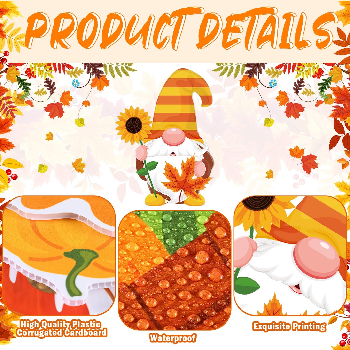 Threehoney 12 Pcs Fall Yard Signs with Stakes Outdoor Thanksgiving Yard Sign Autumn Harvest Pumpkin Lawn Decorations Gnome Maple Leaf Waterproof Decor for Home Garden Party Supplies(Fall)