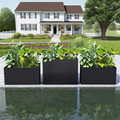 GZLVSOW Galvanized Steel Planter Black Metal Outdoor Planter 32" L x 12" W x 16" H Metal Heavy Planters Box Indoor & Outdoor, Commercial & Residential (32 x 12 x 16,Black)