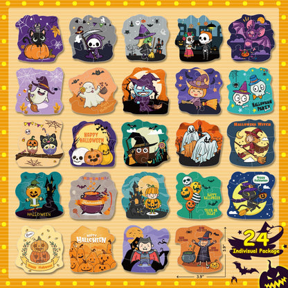 Shemira Halloween Party Favor for Kids, 24 Pack Jigsaw Puzzles in Halloween Theme Designs for Trick or Treating, Halloween Goodie Bag Filler,Miniatures Novelty Toy, School Classroom Reward