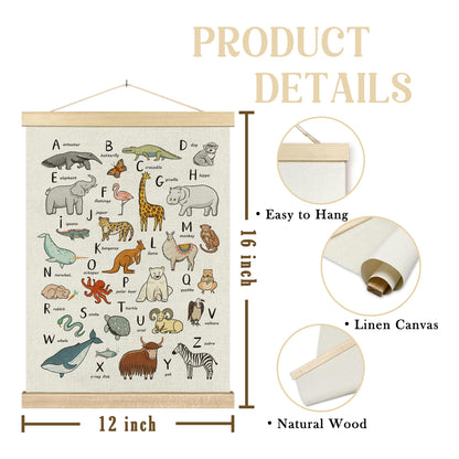 BCUANGD Alphabet Educational Wall Decor - Neutral Ocean Coastal Animals Poster Hanger with Wood Frames Set of 2, Kids ABC Numbers Wall Hanging Canvas Decor for Home Playroom Kids Room, 12x16 Inches