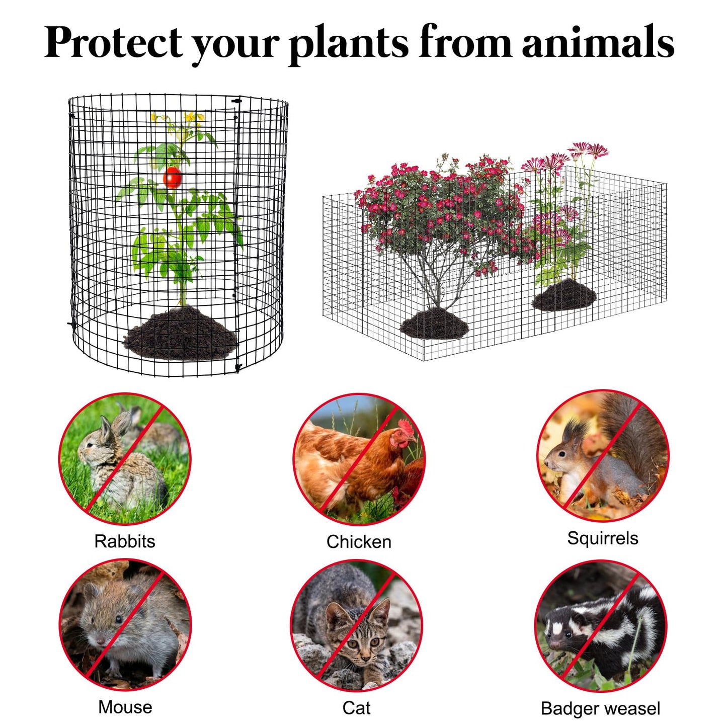 18 PCS Round Plant Protector from Animals, 6Pack 12'' x 12'' Metal Plant Cages，18Pcs Metal Mesh to Keep Animals Out, Garden Protection Bunny Barricades, Wire Plant Protectors for Rabbits Chicken Duck