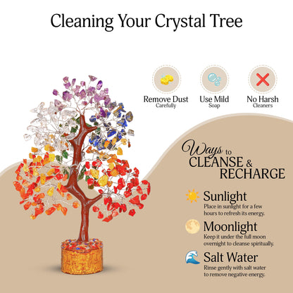 Crystal Chakra Tree for Reiki Healing - Premium Meditation Decor - Seven Chakra Tree Wrapped On Silver Wires - Feng Shui Bonsai Money Tree of Life Decor Home Office Crystal Gifts