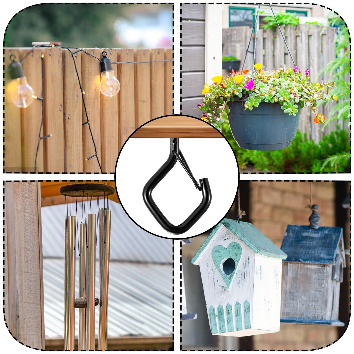 50 Pcs Heavy Duty Screw Hooks with Safety Buckle, Metal Hanging Hooks for Plants Outdoor String Lights Wind Chimes Bird Feeders, Indoor Outdoor, Includes Wing Nut Driver, 2.36 Inch