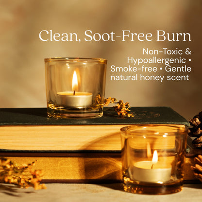 Bluecorn Beeswax Tea Light Candles, 100% Pure Natural Bees Wax, White Tea Lights in Metal Cups, Fragrance Free, Paraffin & Soy Free Candle Wax, Clean Burning, Long Lasting, American Made, 48 Pack