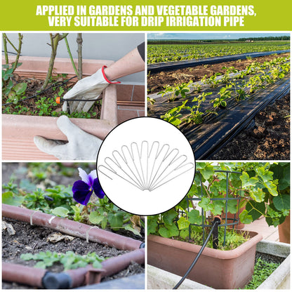 Pelopy 100 Pcs 1/2" Irrigation Drip Tubing Stakes 5 in J-Shaped Landscape Staples Garden Drip Line Stakes Soaker Hose Pins for Lawn Plant Yard Fence Ground Drips Systems, Silver