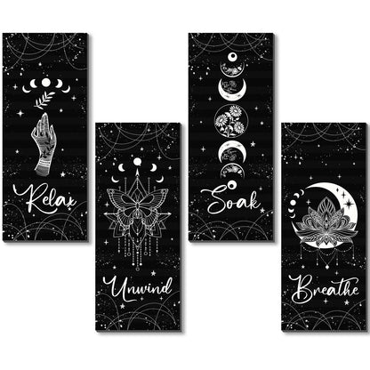 Qunclay 4 Pcs Moon Phase Wall Decor Rustic Boho Wall Art Gothic Witchy Hanging Wooden Ornament Farmhouse Moon Sign for Bedroom Living Room Home Decorations(Black,White)