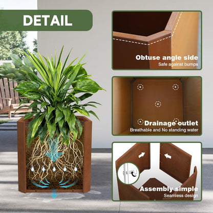 GJWCVL Corten Steel Planter Box-26"x26"x26"-Large Square Planter Matel -Outdoor Indoor- Heavy Duty Rustic Tall Planter Box Commercial Residential for Porch Patio Deck Home Backyard