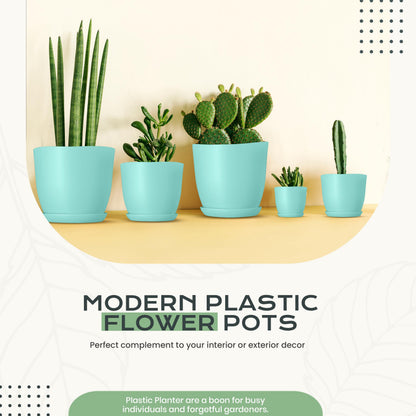 Utopia Home - Plant Pots Indoor with Drainage - 7/6.6/6/5.3/4.8 Inches Home Decor Flower Pots - Plastic Planters for Indoor Plants, Cactus, Succulents Pot (Aqua, Pack of 10)