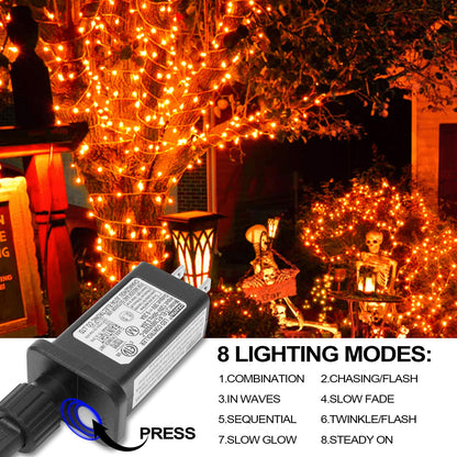 ILLUMINEW Orange Halloween Lights, 2 Pack 98ft 150 Count String Lights, Plug-in Waterproof Fall Lights for Spooky Halloween Yard Party Decor (Orange, 150 Count - 2 Pack)