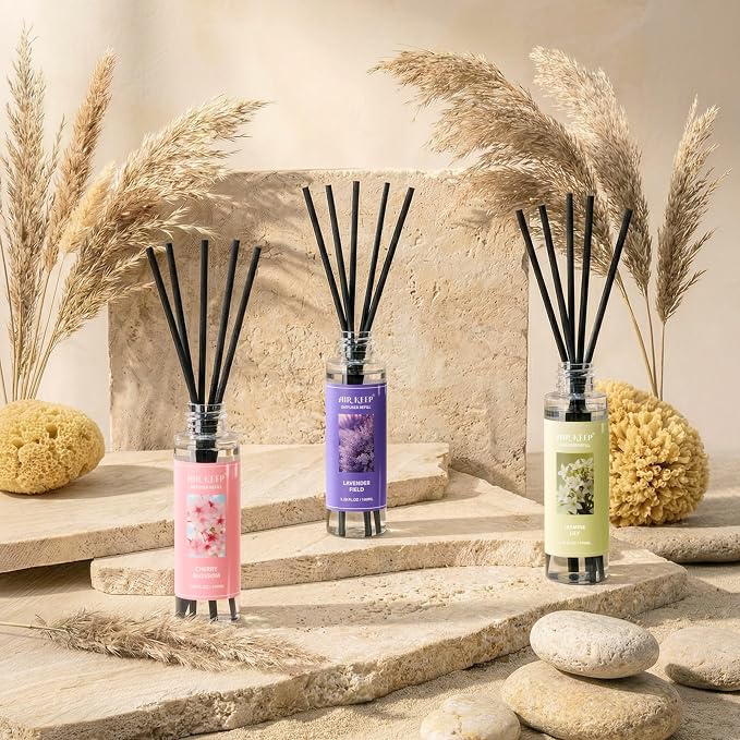 Airkeep Reed Diffuser Set,1.69 fl oz (50 ml) - Lavender Eucalyptus Oil Diffusers with 8 Reed Sticks,Home Fragrance Reed Diffuser for Bathroom Shelf Decor