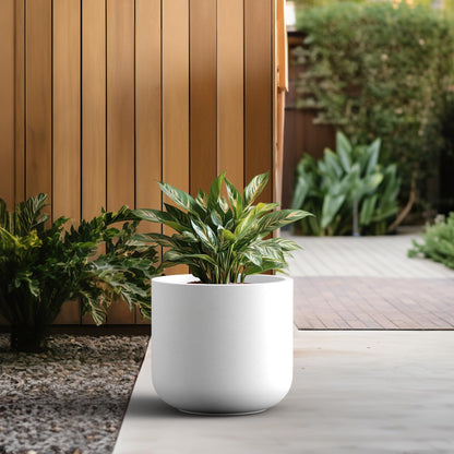 Kante Round Concrete Planter, 17.3 Inch Dia Classic-Style Large Pot with Drainage, White Finish with Painted Interior, for Indoor & Outdoor Plants, Home, Patio and Garden