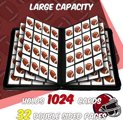 Football Card Binder 16 Pocket, Premium 1000+ Cards PU Cover Trading Sports Card Binder Side Loading Card Holder Collection Album Folders
