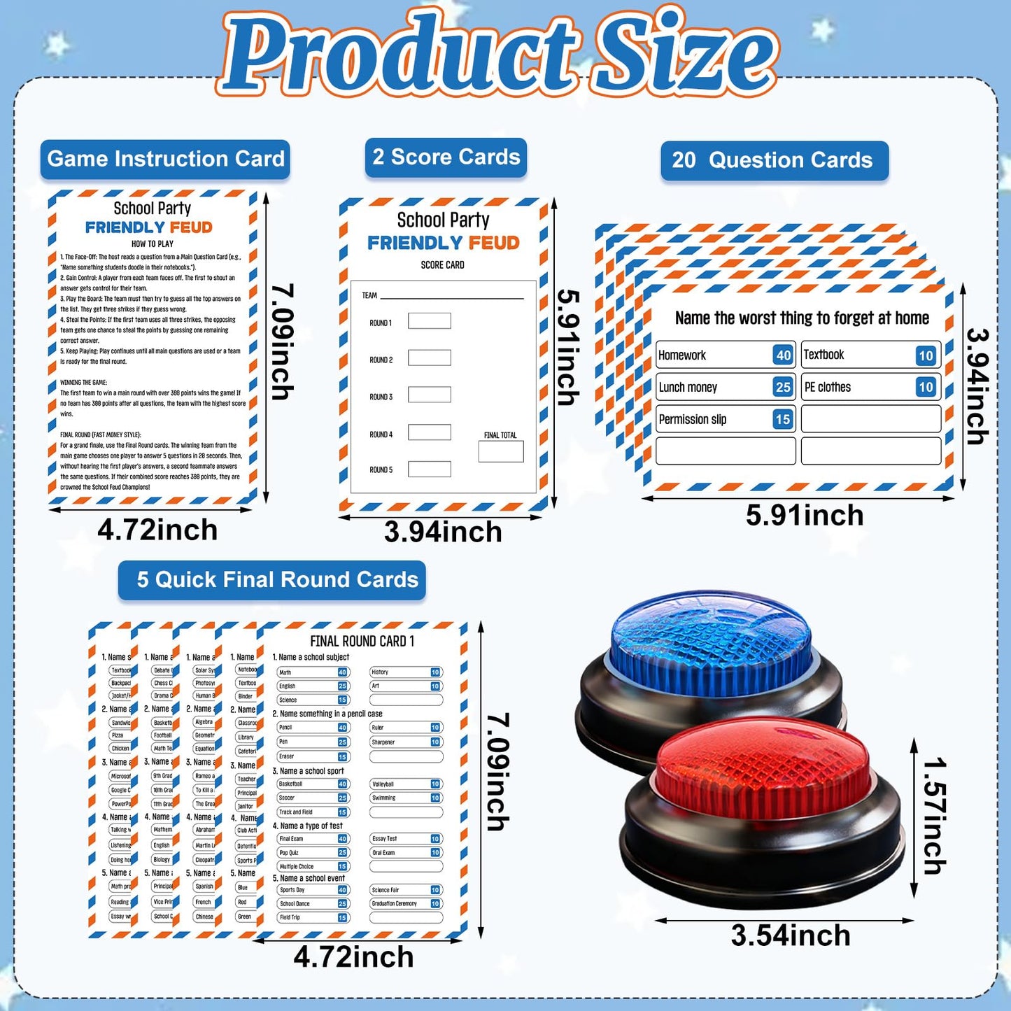 IIDEA School Party Friendly Feud Game with 2 Answer Buzzers, Graduation Team Building Class Reunion Feud Cards for School Game Night Fun Trivia Quiz for Students Teachers Groups Holiday Gatherings