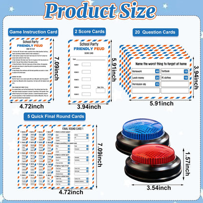 IIDEA School Party Friendly Feud Game with 2 Answer Buzzers, Graduation Team Building Class Reunion Feud Cards for School Game Night Fun Trivia Quiz for Students Teachers Groups Holiday Gatherings