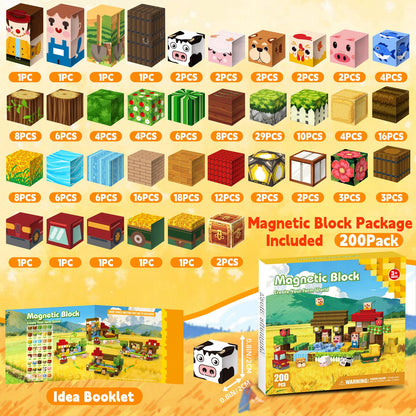 Gryxpox 200 PCS 0.8in Magnetic Blocks Set,Magnetic Building Blocks Cubes, Build Forest World Set,Stacking Magnets, STEM Sensory Toys for Ages 3+ Toddlers Kids Girl Boys Easter Birthday Gifts