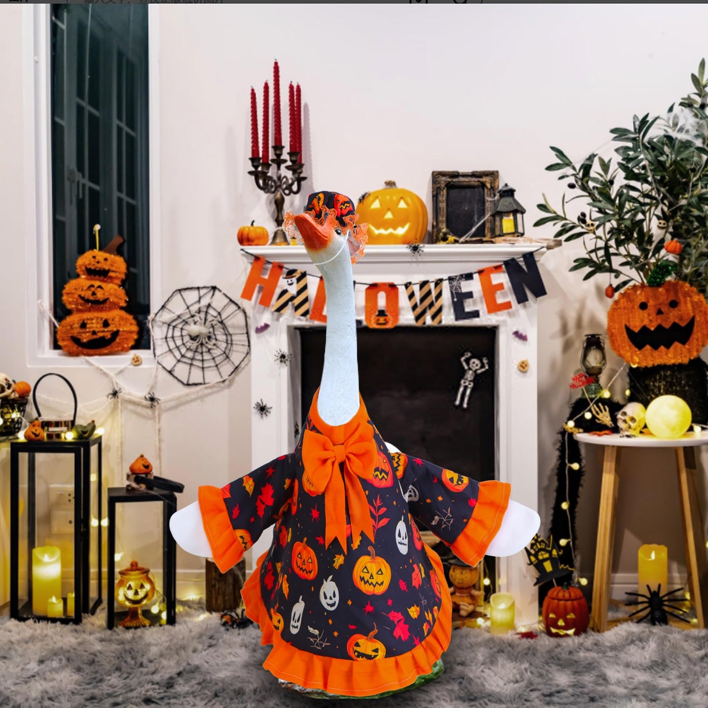 Muximud Halloween Goose Outfit for Porch Goose 23" Cement Statue Clothing - Halloween Outdoor Decoration for Patio Yard Lawn