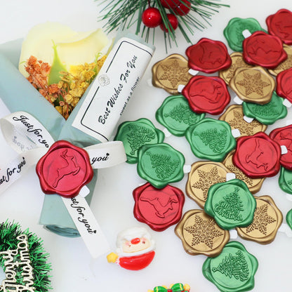 SWANGSA Christmas Seal Wax Seal Stickers, 60Pcs Antique Gold Wine Red Green Self- Adhesive Envelope Seal Stickers for Christmas, Party Invitation, Gift Wrapping