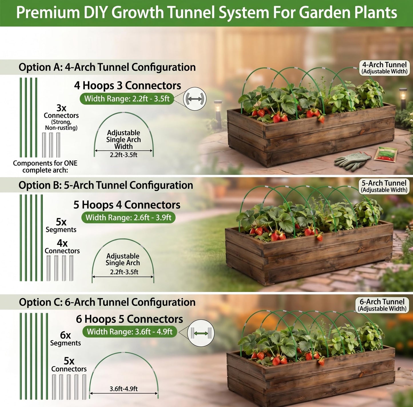 36PCS Garden Hoops for Raised Beds & 30PCS Tomato Clips, Greenhouse Hoops for Netting, Rust-Free Diameter 0.23” Fiberglass Plant Support Garden Stakes Can Cover 2.8ft-3.5ft in Width (36PCS+30 Clips)