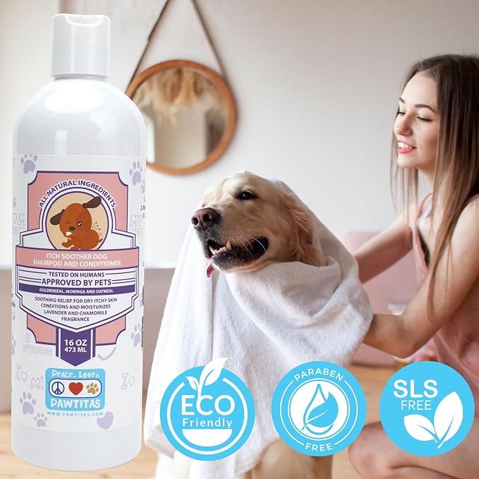 Pawtitas Dog Shampoo and Conditioner All Natural and Hypoallergenic Shampoo for Puppy Made with Certified Organic Natural Herbs Dog Conditioner 16 Oz Dog Shampoo Lavender Chamomile & Goldenseal