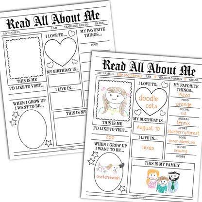 All About Me Posters for Classroom Must Haves - 20 Star Student Poster, 100 Days of School Items, Star of The Week Poster Elementary Classroom Decor, End of School Year Teacher Supplies