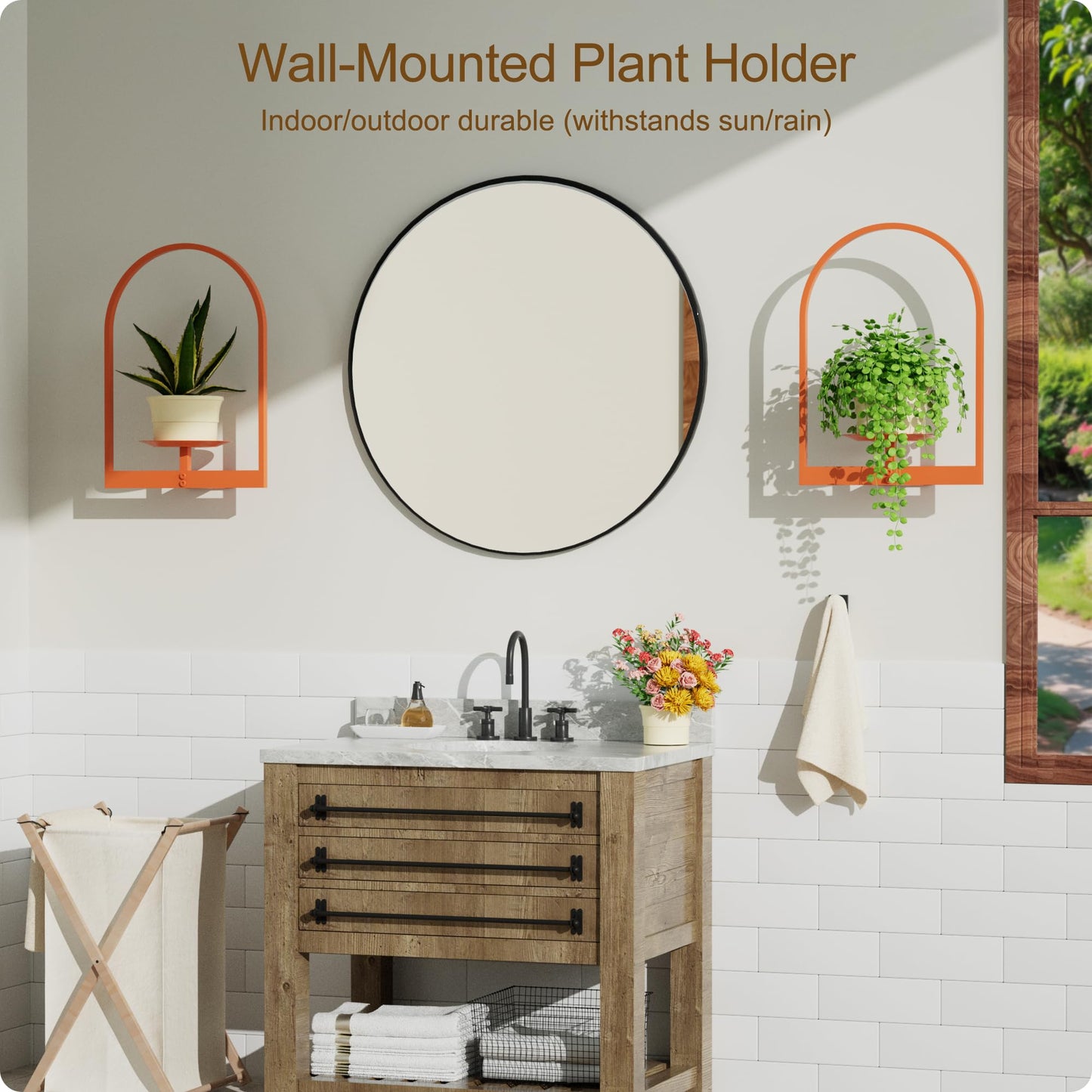 BUTUNITA Orange Metal Wall Plant Holder - 2-Pack Wall Mounted Plant Stands and Hanging Holders for Indoor Planter and Flower Pot - Arch Decor Shelf for Plant Storage (Pot Not Included)